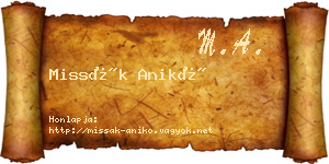Missák Anikó névjegykártya